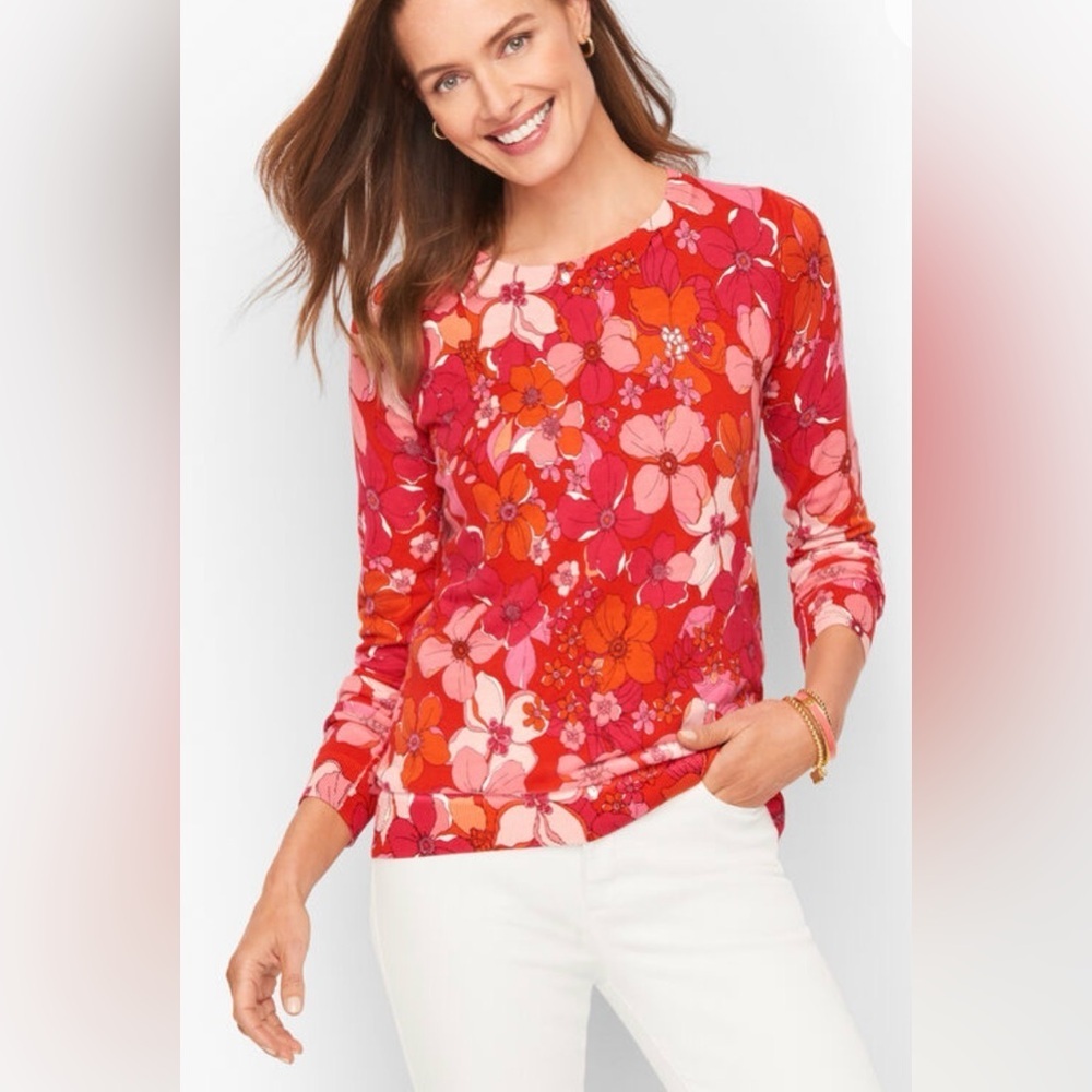 Talbots Tossed Flowers Crewneck Sweater – Floral – Size L | Lightweight